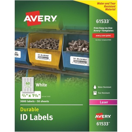 AVERY Labels, Dur Tblk, 3000Pk, Wht AVE61533